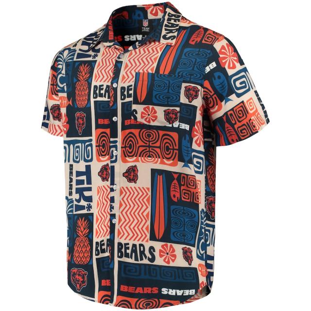 メンズ カジュアルシャツ "Chicago Bears" Tiki Floral Button-Up Woven Shirt - Orange/Tan_1