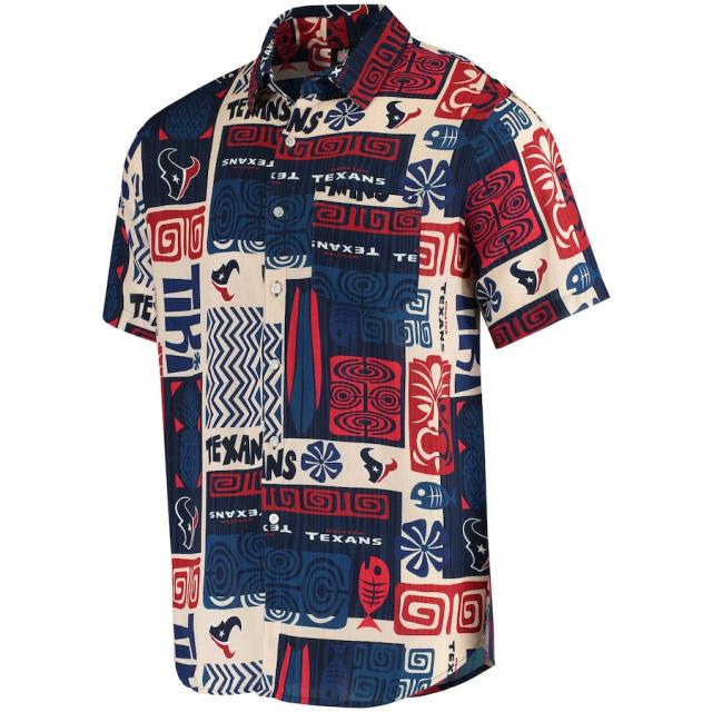 メンズ カジュアルシャツ "Houston Texans" Tiki Floral Button-Up Woven Shirt - Navy/Tan_1