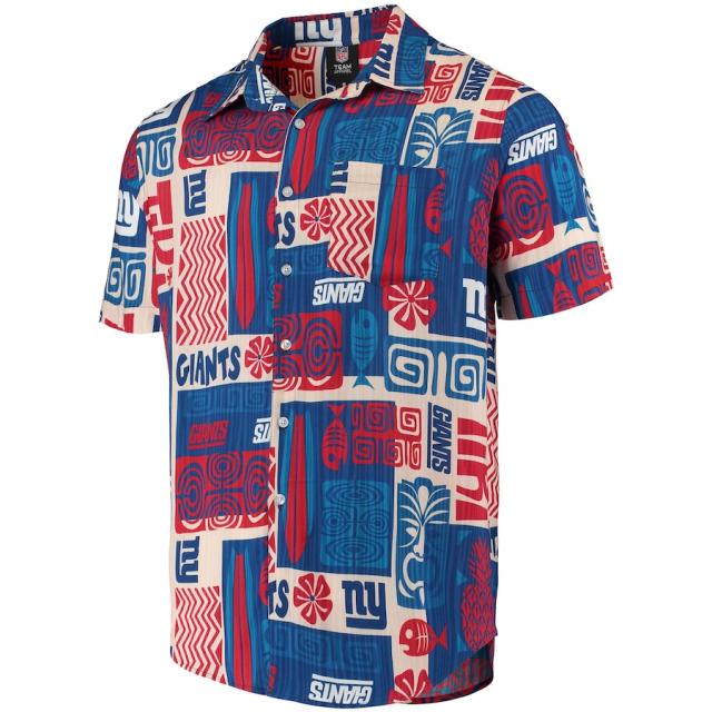 メンズ カジュアルシャツ "New York Giants" Tiki Floral Button-Up Woven Shirt - Royal/Tan_1