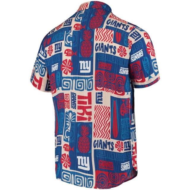 メンズ カジュアルシャツ "New York Giants" Tiki Floral Button-Up Woven Shirt - Royal/Tan_2