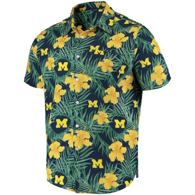 メンズ シャツ "Michigan Wolverines" Floral Button-Up Shirt - Navy_1