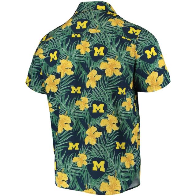 メンズ シャツ "Michigan Wolverines" Floral Button-Up Shirt - Navy_2