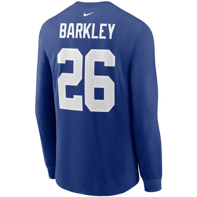 ナイキ メンズ Tシャツ 長袖 ロンT Saquon Barkley "New York Giants" Nike Player Name & Number Long Sleeve T-Shirt - Royal_2