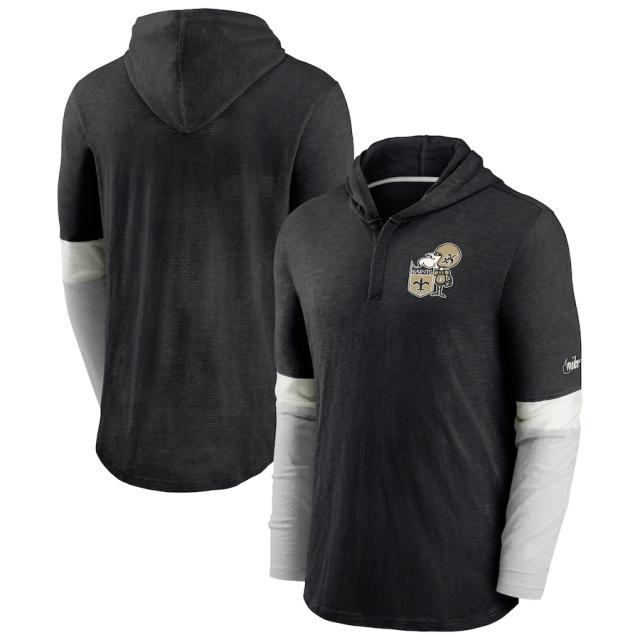 メンズ Tシャツ 長袖 ロンT "New Orleans Saints" Fan Gear Throwback Mascot Henley Long Sleeve Hoodie T-Shirt - Blackの通販は 13,385円