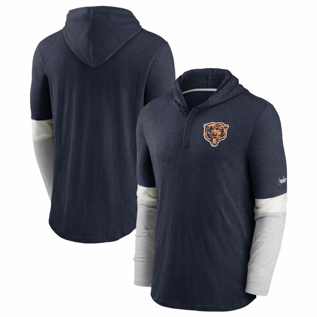 メンズ Tシャツ 長袖 ロンT "Chicago Bears" Fan Gear Throwback Mascot Henley Long Sleeve Hoodie T-Shirt - Navyの通販は