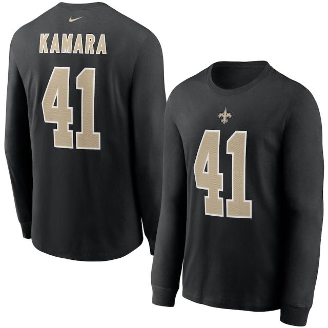 ナイキ メンズ Tシャツ 長袖 ロンT Alvin Kamara "New Orleans Saints" Nike Player Name & Number Long Sleeve T-Shirt - Blackの通販は