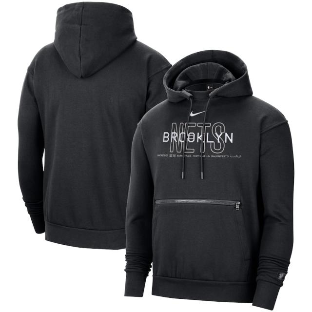 ナイキ メンズ パーカー "Brooklyn Nets" Nike Courtside Global Exploration Pullover Hoodie - Black