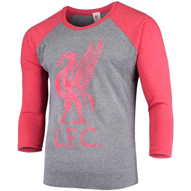 メンズ Tシャツ 長袖 ロンT "Liverpool" Shield Raglan Long Sleeve T-Shirt - Heathered Gray/Red