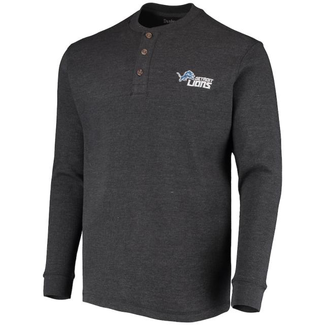 メンズ Tシャツ 長袖 ロンT "Detroit Lions" Maverick Thermal Henley Long Sleeve T-Shirt - Heathered Gray_1