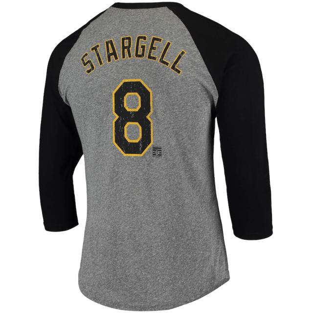 マジェスティック メンズ Tシャツ Willie Stargell "Pittsburgh Pirates" Majestic Name & Number Tri-Blend Raglan 3/4-Sleeve T-Shirt