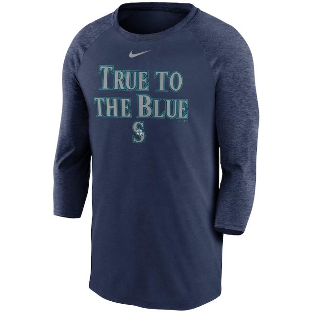 ナイキ メンズ Tシャツ ”Seattle Mariners" Nike Local Phrase Tri-Blend 3/4-Sleeve Raglan T-Shirt - Navy