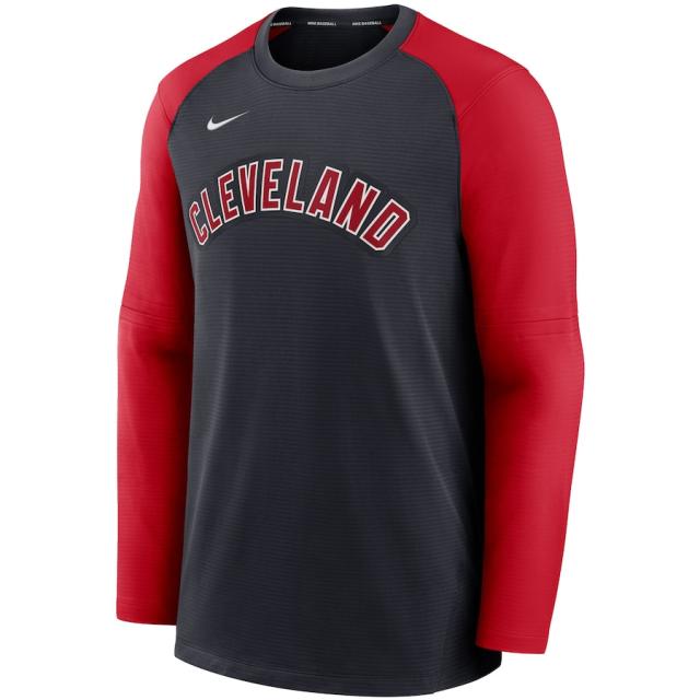 ナイキ メンズ スウェット "Cleveland Indians" Nike Authentic Collection Pregame Performance Raglan Pullover Sweatshirt - Navy/Red_1