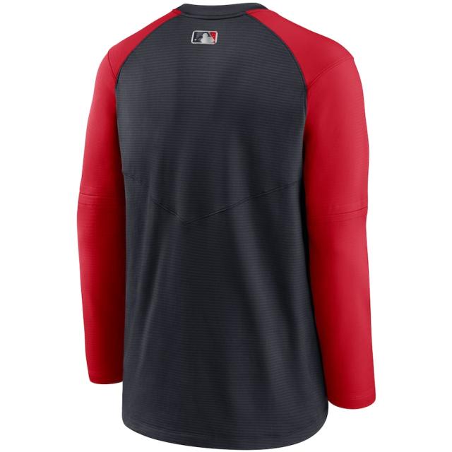 ナイキ メンズ スウェット "Cleveland Indians" Nike Authentic Collection Pregame Performance Raglan Pullover Sweatshirt - Navy/Red_2