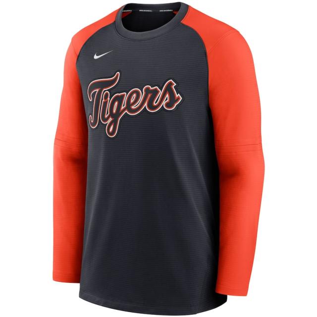 ナイキ メンズ スウェット "Detroit Tigers" Nike Authentic Collection Pregame Performance Raglan Pullover Sweatshirt - Navy/Orange_1