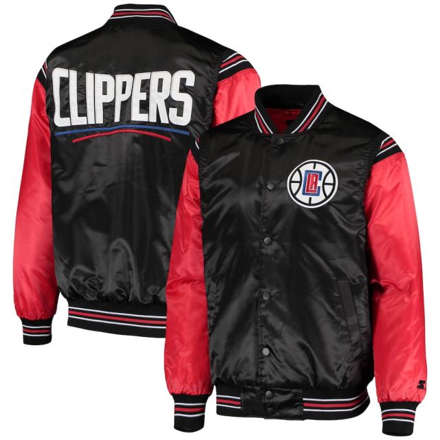 メンズ ジャケット "LA Clippers" Starter The Enforcer Varsity Satin Full-Snap Jacket - Black/Redの通販は
