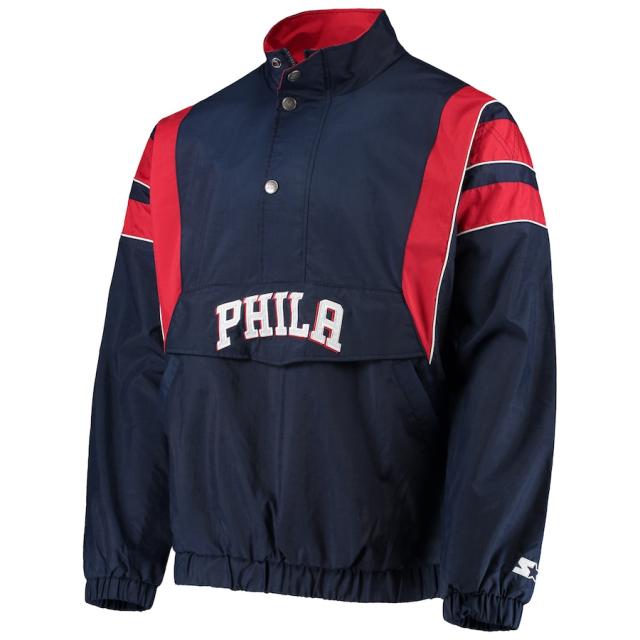 メンズ ジャケット "Philadelphia 76ers" Starter The Impact Oxford Crinkle 1/2-Zip Jacket - Navy