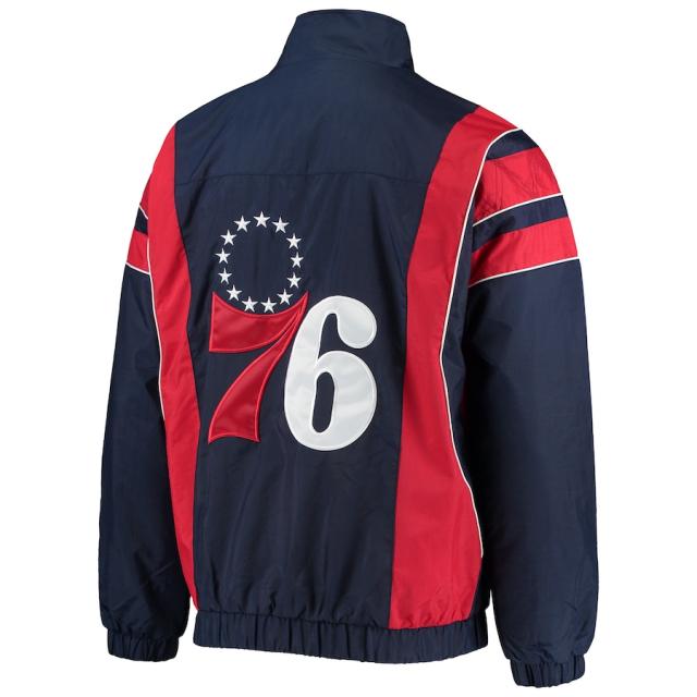 メンズ ジャケット "Philadelphia 76ers" Starter The Impact Oxford Crinkle 1/2-Zip Jacket - Navy