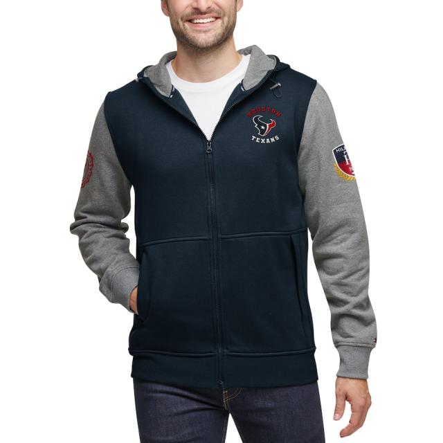 トミーヒルフィガー メンズ パーカー "Houston Texans" Tommy Hilfiger Color Block Full-Zip Hoodie - Navy/Charcoalの通販は