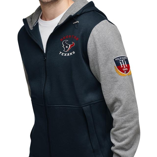 トミーヒルフィガー メンズ パーカー "Houston Texans" Tommy Hilfiger Color Block Full-Zip Hoodie - Navy/Charcoal_2
