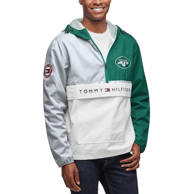 トミーヒルフィガー メンズ ジャケット "New York Jets" Tommy Hilfiger Color Block Half-Zip Pullover Windbreaker Jacket - White/Greenの通販は