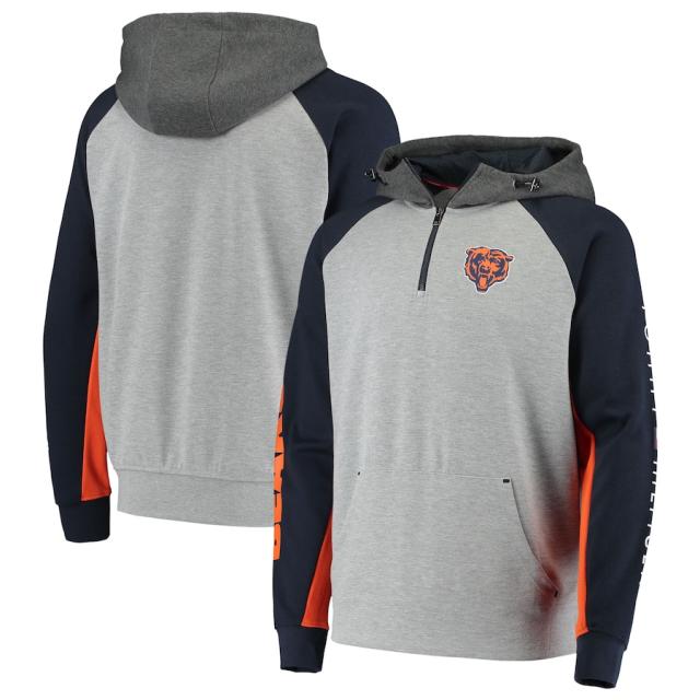 トミーヒルフィガー メンズ パーカー "Chicago Bears" Tommy Hilfiger Color Block Quarter-Zip Pullover Hoodie - Heathered Gray/Navyの通販は 14,245円