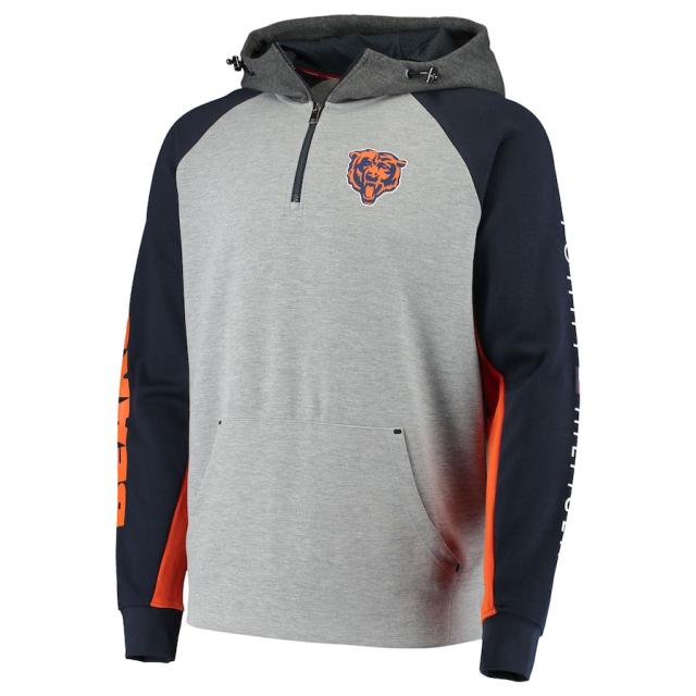 トミーヒルフィガー メンズ パーカー "Chicago Bears" Tommy Hilfiger Color Block Quarter-Zip Pullover Hoodie - Heathered Gray/Navy_1