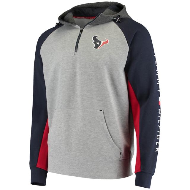 トミーヒルフィガー メンズ パーカー "Houston Texans" Tommy Hilfiger Color Block Quarter-Zip Pullover Hoodie - Heathered Gray/Navy_1