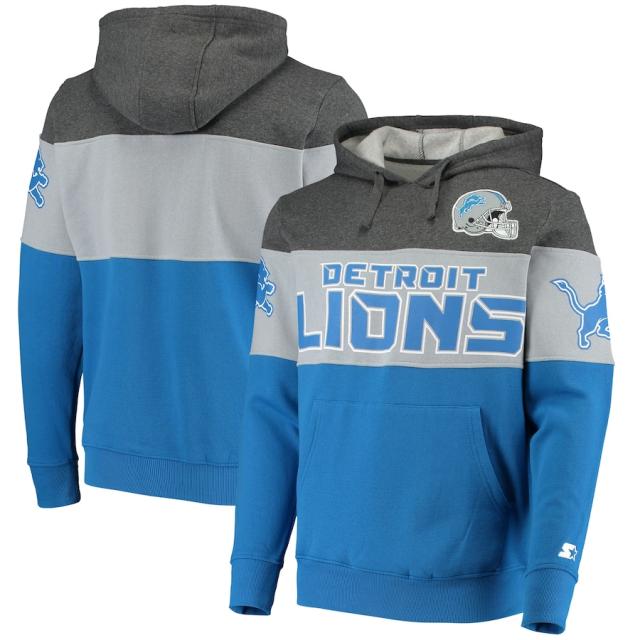 メンズ パーカー "Detroit Lions" Starter Extreme Fireballer Pullover Hoodie - Heathered Gray/Blue