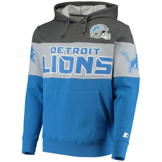 メンズ パーカー "Detroit Lions" Starter Extreme Fireballer Pullover Hoodie - Heathered Gray/Blue_1