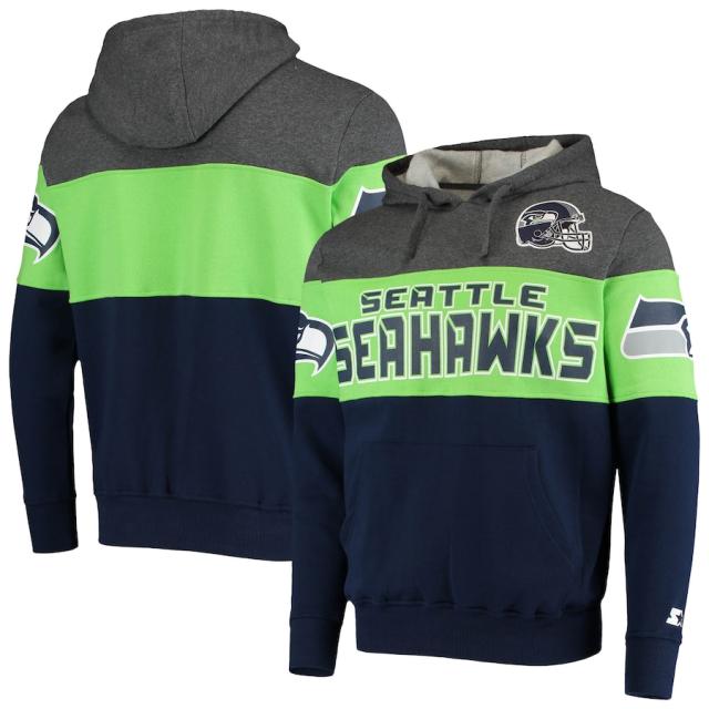 メンズ フーディ "Seattle Seahawks" Starter Extreme Fireballer Pullover Hoodie - Heathered Gray/Neon Greenの通販は 19,690円