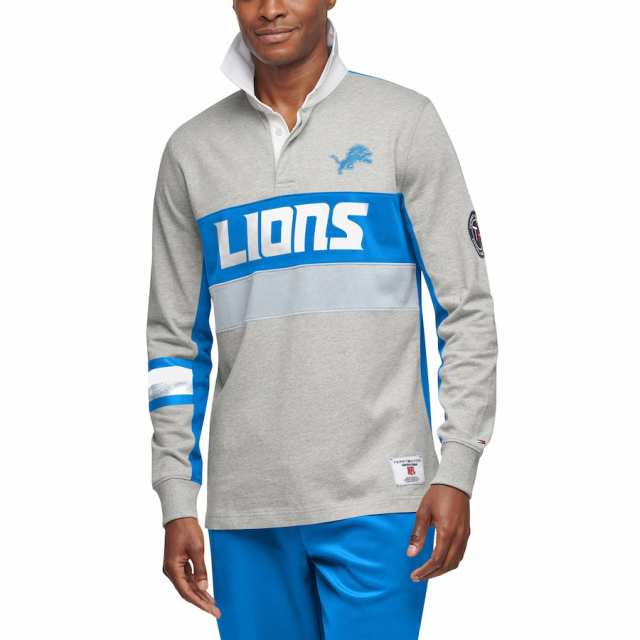 トミーヒルフィガー メンズ ポロシャツ "Detroit Lions" Tommy Hilfiger Rugby Long Sleeve Polo - Gray/Blueの通販は