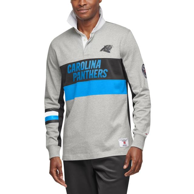 トミーヒルフィガー メンズ ポロシャツ "Carolina Panthers" Tommy Hilfiger Rugby Long Sleeve Polo - Gray/Blackの通販はその他アメリカンフットボール