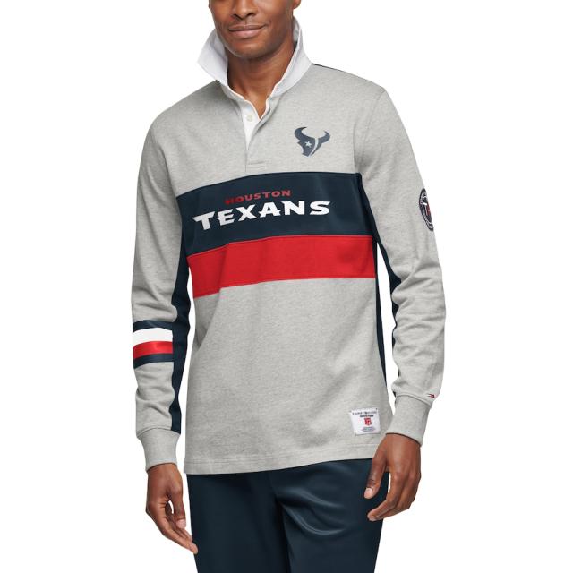 トミーヒルフィガー メンズ ポロシャツ "Houston Texans" Tommy Hilfiger Rugby Long Sleeve Polo - Gray/Navyの通販は