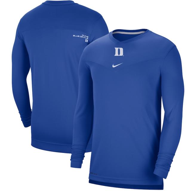 ナイキ メンズ Tシャツ 長袖 ロンT Duke Blue Devils Nike 2021 Sideline Football Coaches UV Performance Long Sleeve V-Neck T-Shirt - 