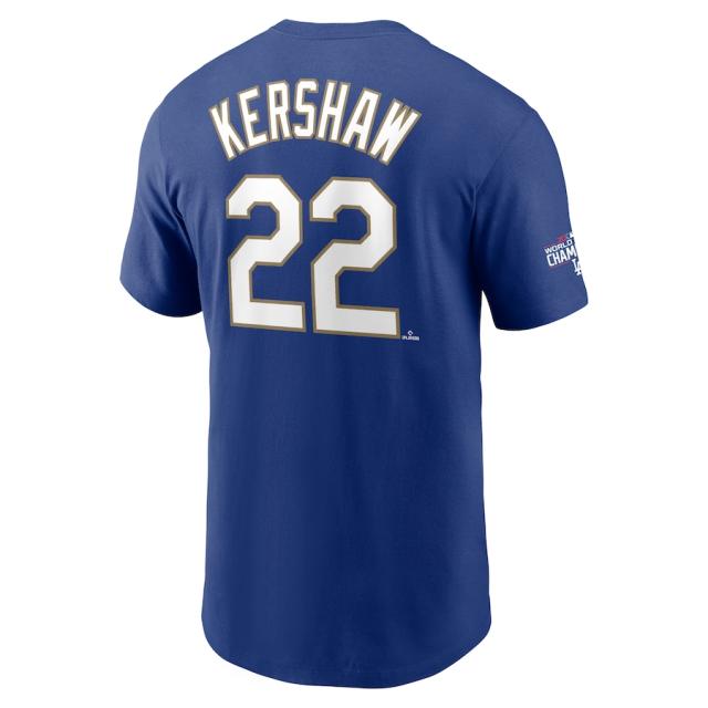 ナイキ メンズ Tシャツ Clayton Kershaw ”Los Angeles Dodgers" Nike 2021 Gold Program Name & Number T-Shirt - Royal_2