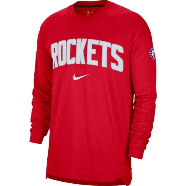 ナイキ メンズ Tシャツ 長袖 ロンT "Houston Rockets" Nike 75th Anniversary Pregame Shooting Performance Raglan Long Sleeve T-Shirt - Red_1