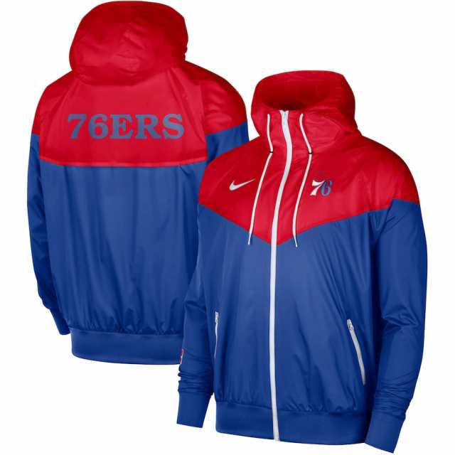 ナイキ メンズ ジャケット Philadelphia 76ers Nike 75th Anniversary Courtside Windrunner Raglan Hoodie Full-Zip Jacket - Red/Royal