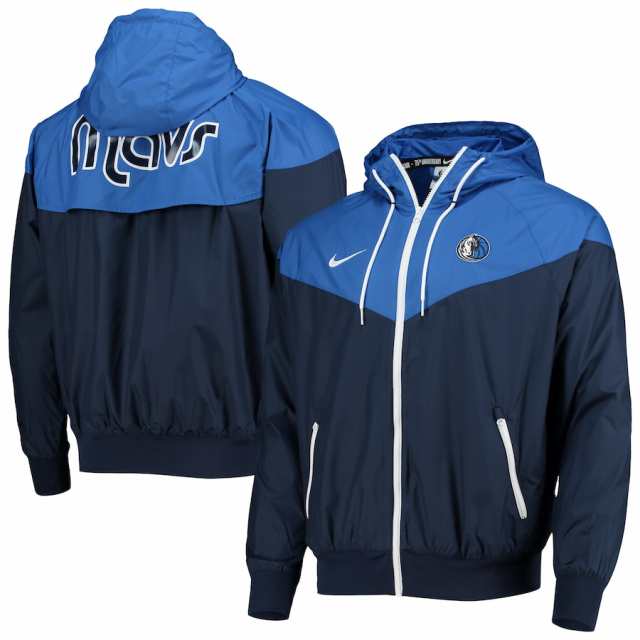 ナイキ メンズ ジャケット Dallas Mavericks Nike 75th Anniversary Courtside Windrunner Raglan Hoodie Full-Zip Jacket - Navy