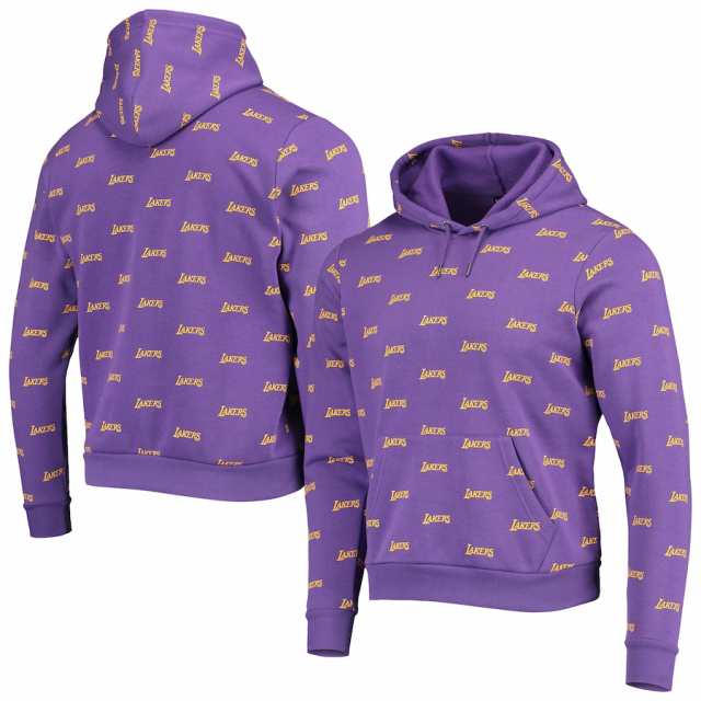 ワイルドコレクティブ メンズ パーカー Los Angeles Lakers The Wild Collective Unisex Allover Logo Pullover Hoodie - Purple