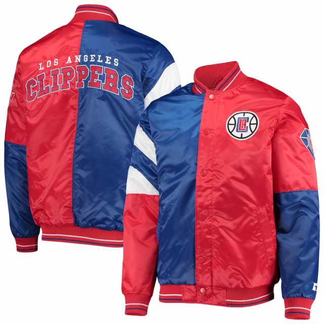 スターター メンズ ジャケット LA Clippers Starter 75th Anniversary Leader Color Block Satin Full-Snap Jacket - Royal/Red