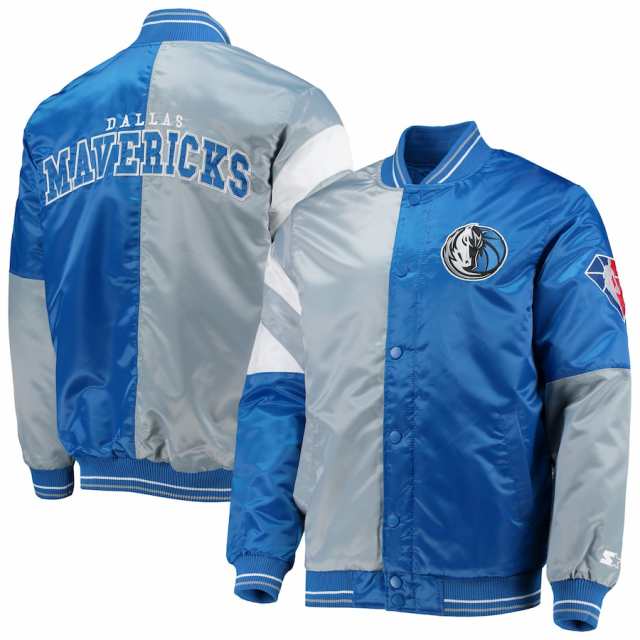 スターター メンズ ジャケット Dallas Mavericks Starter 75th Anniversary Leader Color Block Satin Full-Snap Jacket - Gray/Blue