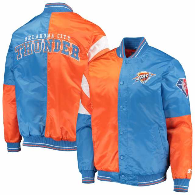 スターター メンズ ジャケット Oklahoma City Thunder Starter 75th Anniversary Leader Color Block Satin Full-Snap Jacket - Orange/B