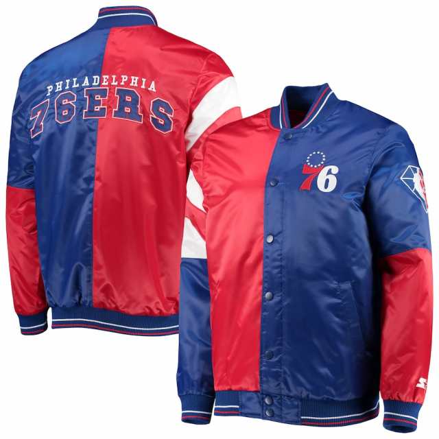 スターター メンズ ジャケット Philadelphia 76ers Starter 75th Anniversary Leader Color Block Satin Full-Snap Jacket - Red/Royal