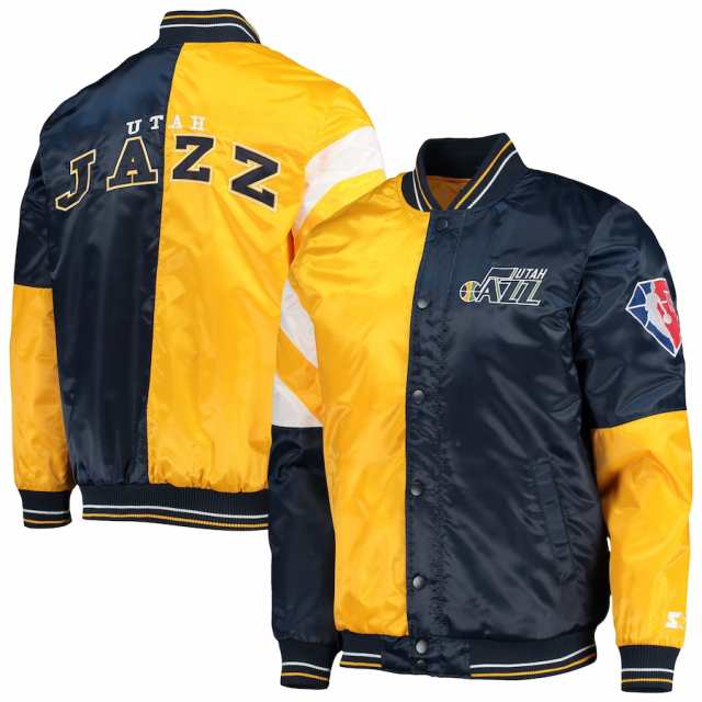 スターター メンズ ジャケット Utah Jazz Starter 75th Anniversary Leader Color Block Satin Full-Snap Jacket - Gold/Navy