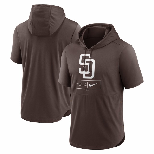 ナイキ メンズ パーカー San Diego Padres Nike Logo Lockup Performance Short-Sleeved Pullover Hoodie - Brown