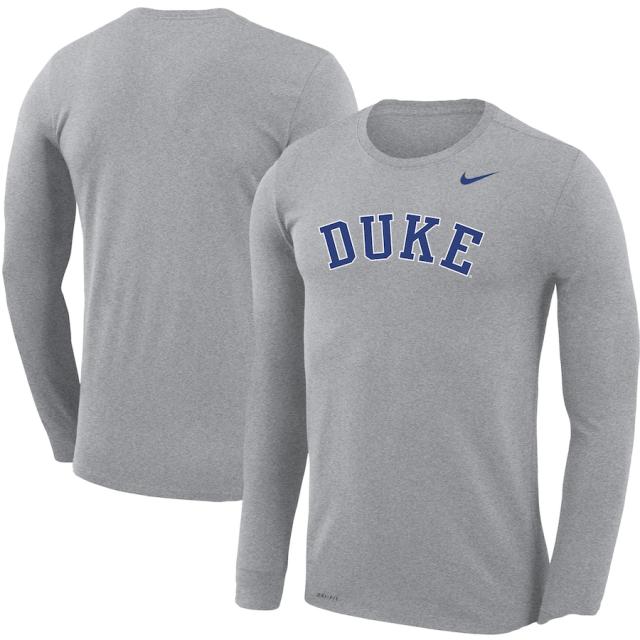 ナイキ メンズ Tシャツ 長袖 ロンT Duke Blue Devils Nike School Wordmark Logo Legend Performance Long Sleeve T-Shirt - Heathered Gray