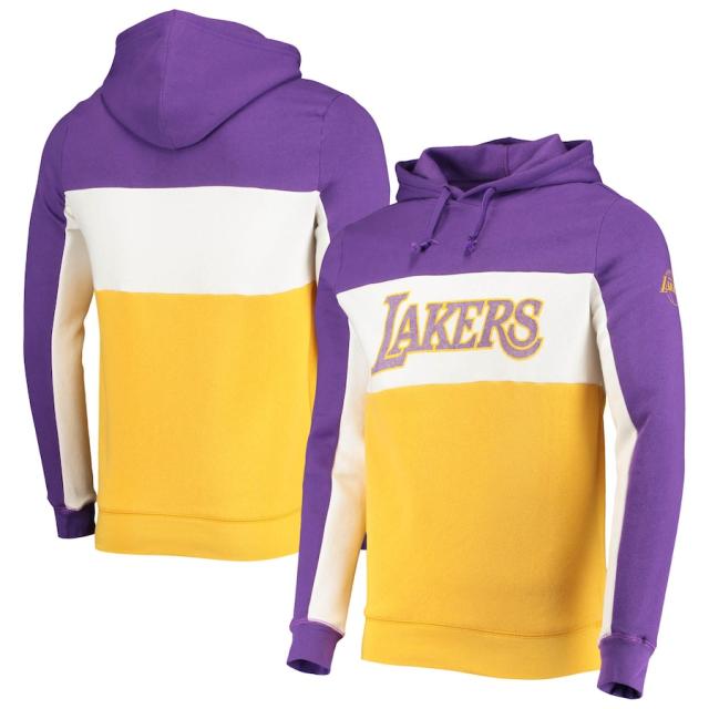 ジャンクフード メンズ パーカー Los Angeles Lakers Junk Food Wordmark Colorblock Fleece Pullover Hoodie - Purple/White