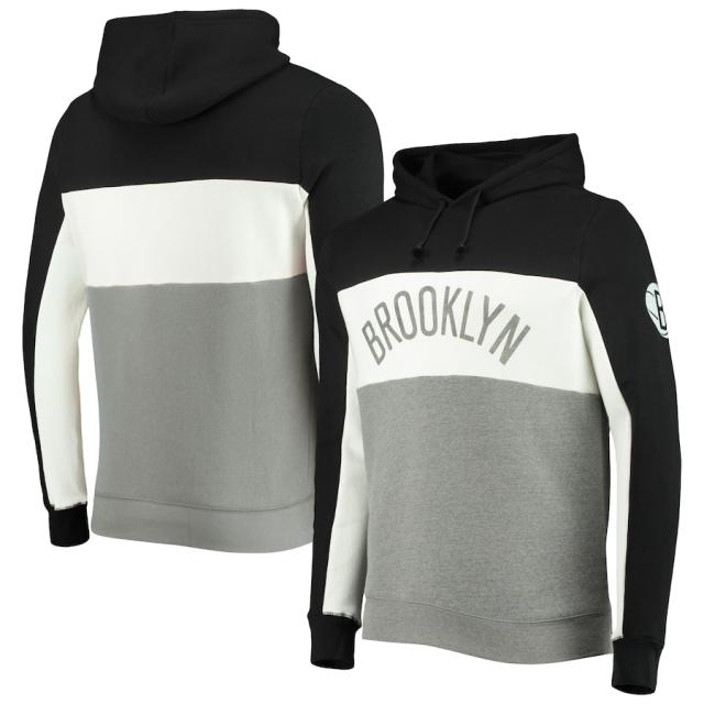 ジャンクフード メンズ パーカー Brooklyn Nets Junk Food Wordmark Colorblock Fleece Pullover Hoodie - Black/White