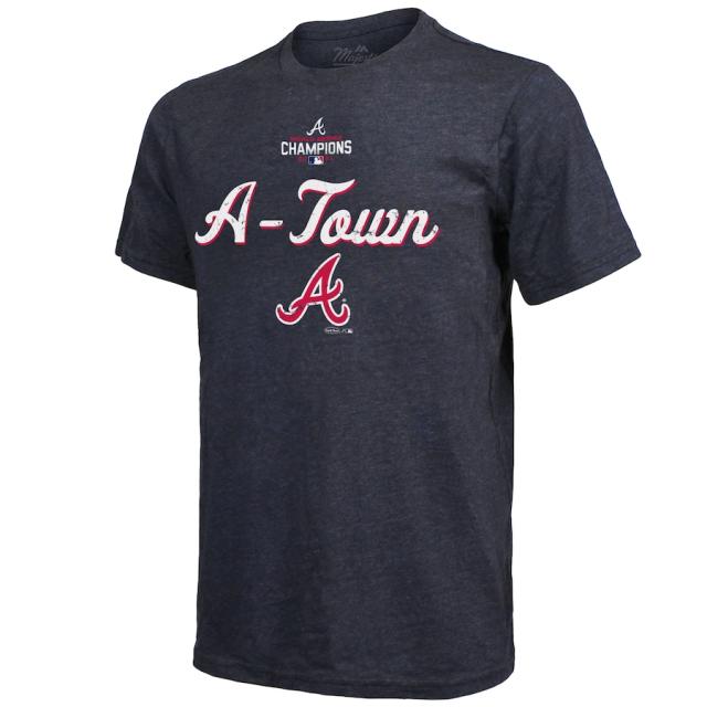 マジェスティック メンズ Tシャツ Atlanta Braves Majestic Threads 2021 World Series Champions Team Saying Tri-Blend T-Shirt - Navy_1