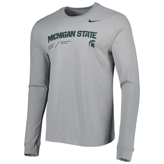 ナイキ メンズ Tシャツ 長袖 ロンT "Michigan State Spartans" Nike Team Practice Performance Long Sleeve T-Shirt - Gray_1